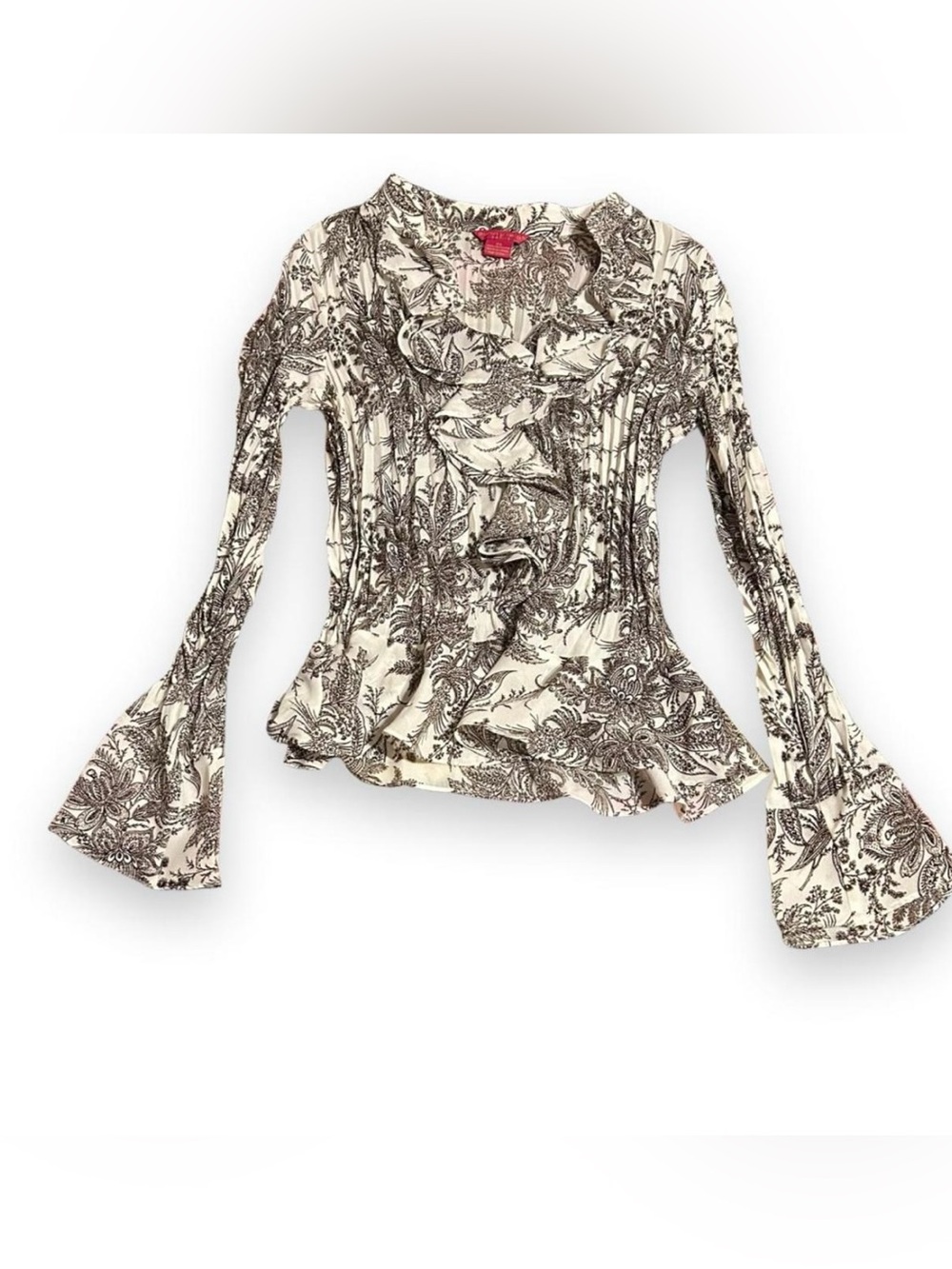 vintage y2k sunny leigh petites white and brown floral patterned blouse